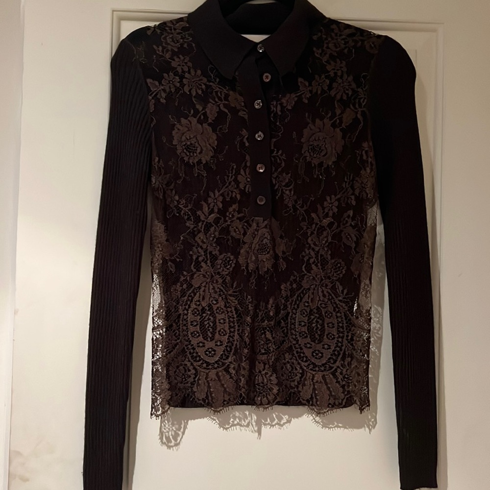 COPY - Valentino lace front sweater, chocolate brown